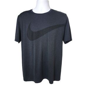 Nike Men's Tee Large Dri-Fit Short Sleeve Activewear Swoosh Logo Grey Black L